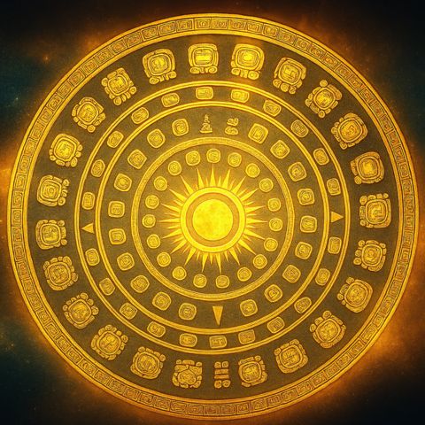 De Maya Tzolkinkalender in mandalavorm Visuele verbeelding van de Mayakalender in mandalavorm.