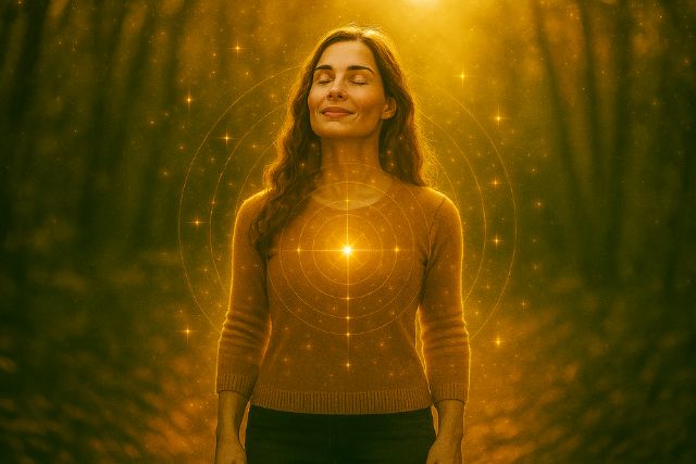 Vrouw verbonden met haar zielsblauwdruk tijdens de Magische Mayasessie